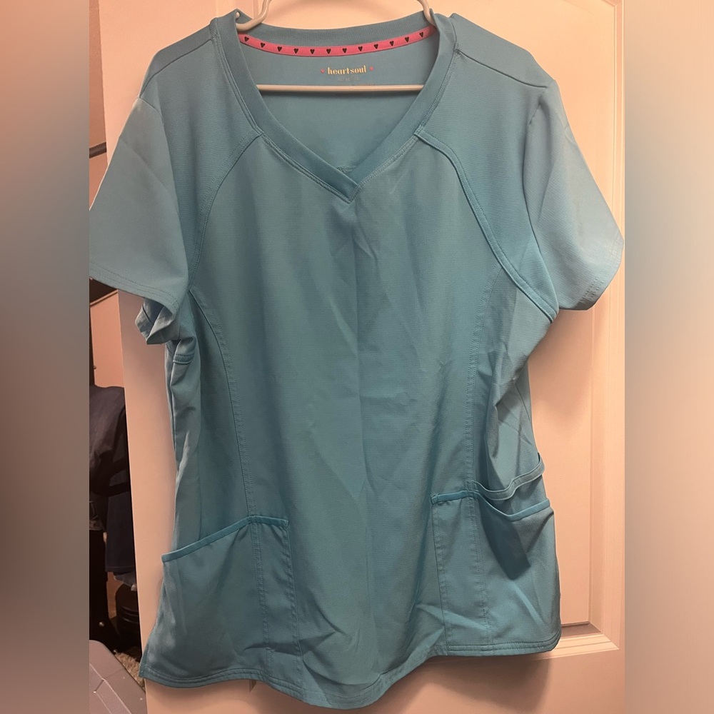 Heart Soul Teal Blue V-Neck Medical Scrub Top